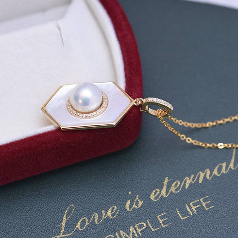 8-9mm Freshwater Pearl & Rhombus Mother Of Pearls  Necklace - House Of Pearls