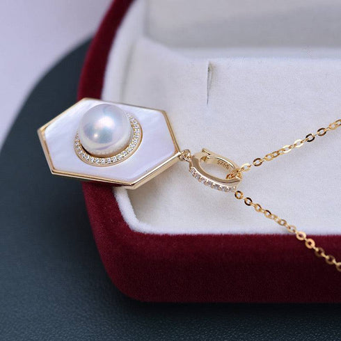 8-9mm Freshwater Pearl & Rhombus Mother Of Pearls  Necklace - House Of Pearls