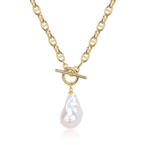 Gold Bold Chain Large Baroque Pearl Necklace - House Of Pearls
