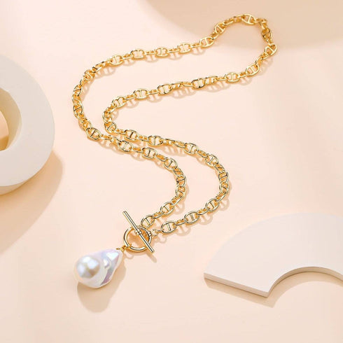 Gold Bold Chain Large Baroque Pearl Necklace - House Of Pearls