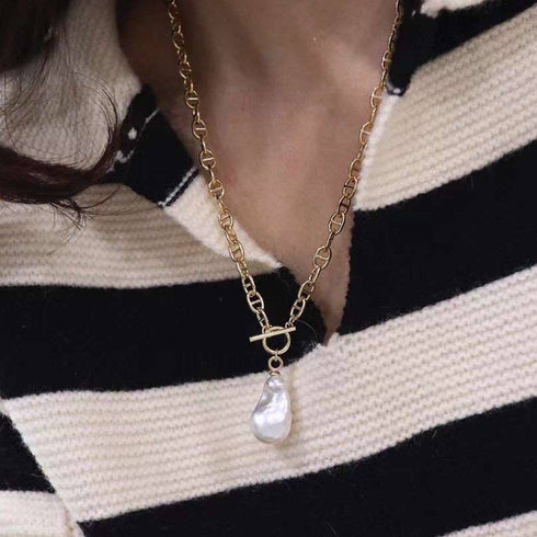 Gold Bold Chain Large Baroque Pearl Necklace - House Of Pearls