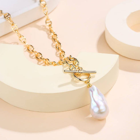 Gold Bold Chain Large Baroque Pearl Necklace - House Of Pearls