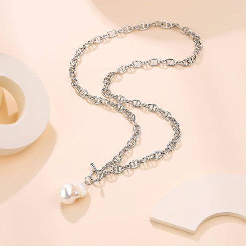 Gold Bold Chain Large Baroque Pearl Necklace - House Of Pearls