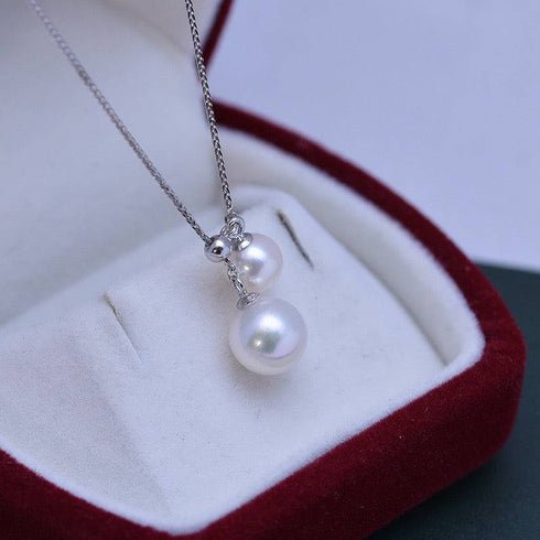6-9mm Freshwater Pearl & Dual Pendant Necklace - House Of Pearls
