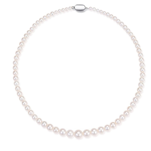 Graduated white freshwater pearl necklace with silver clasp, House Of Pearls.