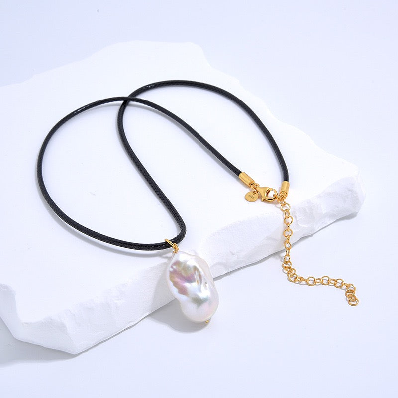 Baroque Pearl Leather Cord Necklace S925 Gold House Of – House Of