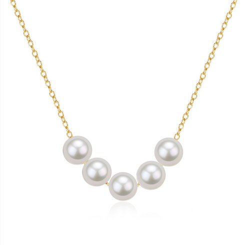 6-7mm White Freshwater Pearl Necklace with five pearls on a gold-tone chain.