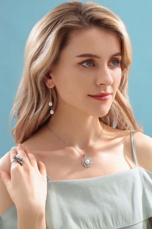 9-10mm Freshwater Pearl Floral Pendant - Necklaces made with hand-selected pearls from House of Pearls