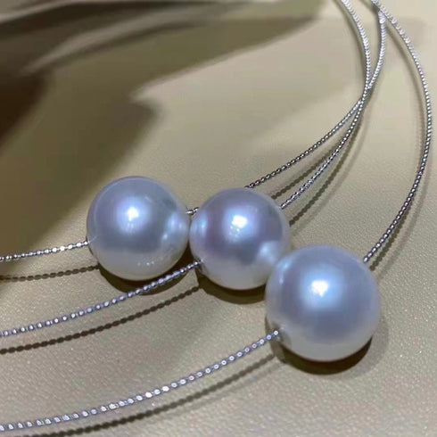 11-12mm Pearl Solitaire Round Collar Chain Necklace 18k Gold - Necklaces made with hand-selected pearls from House of Pearls