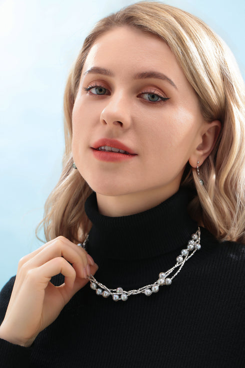 Triple Strand Silver Blue Akoya Pearl Necklace - Necklaces made with hand-selected pearls from House of Pearls