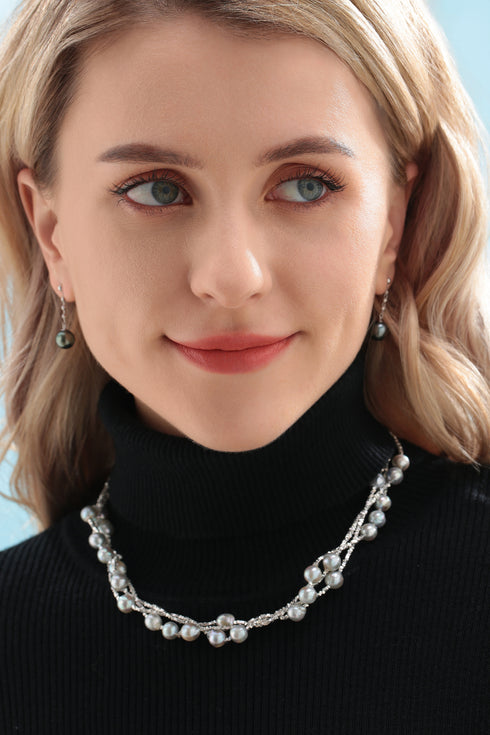 Triple Strand Silver Blue Akoya Pearl Necklace - Necklaces made with hand-selected pearls from House of Pearls