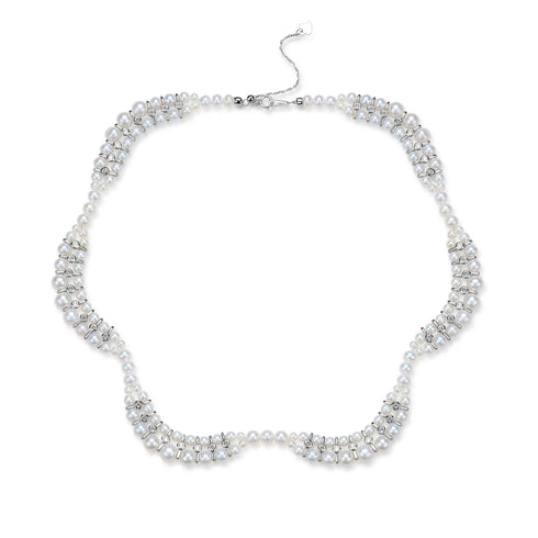 Double Strand White Frshwater Pearl Zirconia Necklace - Necklaces made with hand-selected pearls from House of Pearls