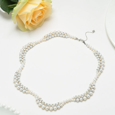 Double Strand White Frshwater Pearl Zirconia Necklace - Necklaces made with hand-selected pearls from House of Pearls