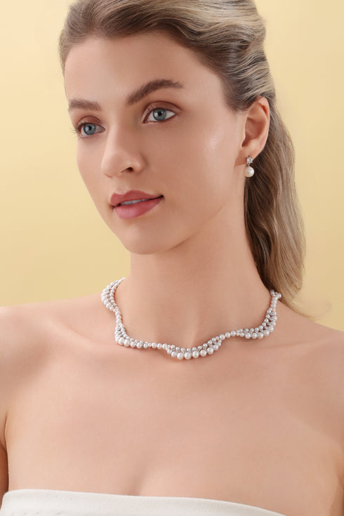 Double Strand White Frshwater Pearl Zirconia Necklace - Necklaces made with hand-selected pearls from House of Pearls