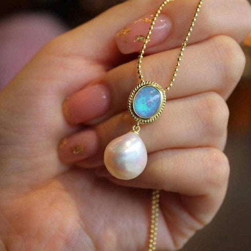 Opal Freshwater Baroque Pearls Necklace Gold Vermeil - House Of Pearls