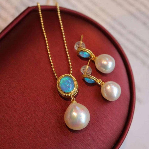 Opal Freshwater Baroque Pearls Necklace Gold Vermeil - House Of Pearls