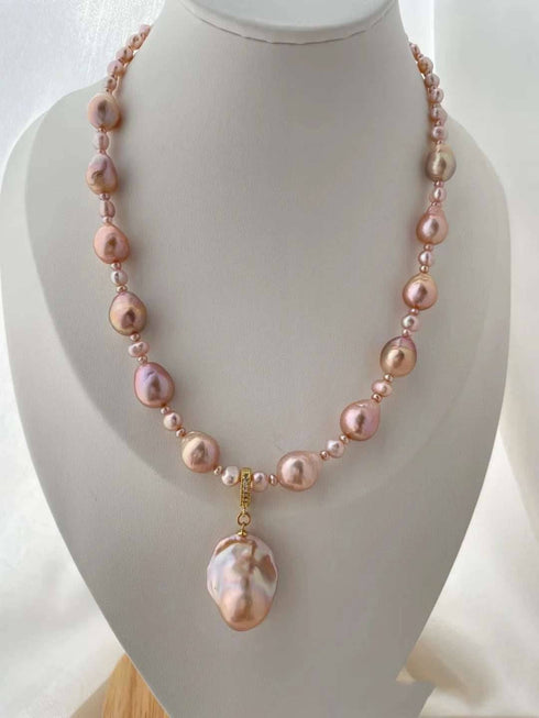 Radiant Pink to Purple Baroque Pearl Necklace - House Of Pearls