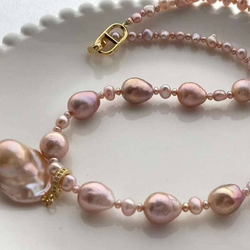 Radiant Pink to Purple Baroque Pearl Necklace - House Of Pearls