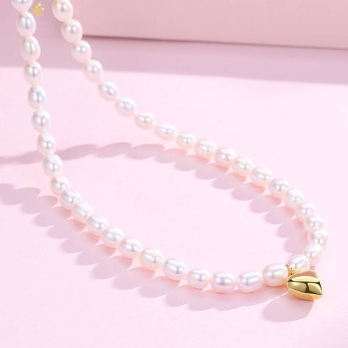 Rice Pearl Necklace with Heart Pendant - House Of Pearls