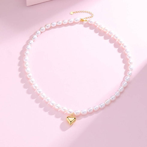 Rice Pearl Necklace with Heart Pendant - House Of Pearls