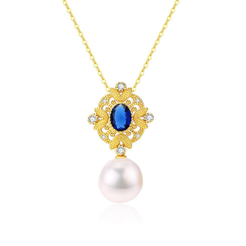Sapphire Vintage Baroque Pearls Necklace Gold Vermeil - House Of Pearls