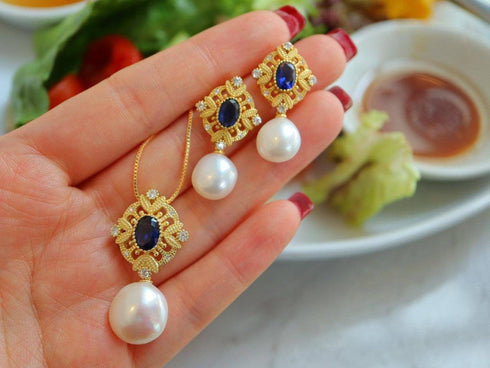 Sapphire Vintage Baroque Pearls Necklace Gold Vermeil - House Of Pearls