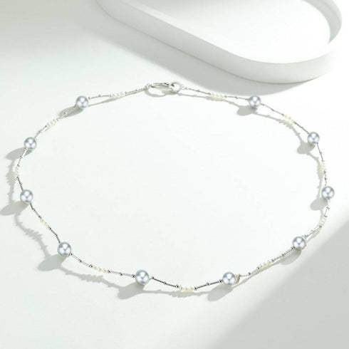 Silver Blue Seawater Tin Cup Beaded Pearl Necklace - House Of Pearls