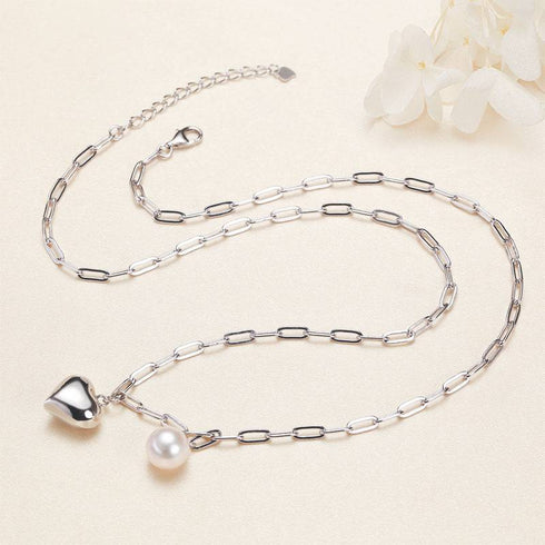 Silver Heart Pearl Pendant Necklace - House Of Pearls