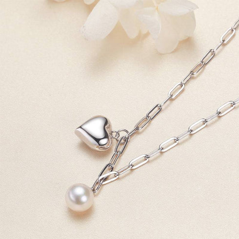 Silver Heart Pearl Pendant Necklace - House Of Pearls