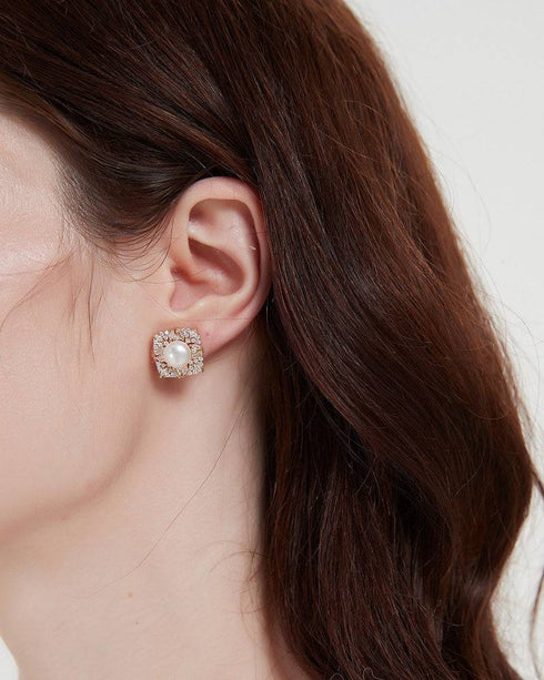 Square Pendant CZ White Freshwater Pearl Set - House Of Pearls