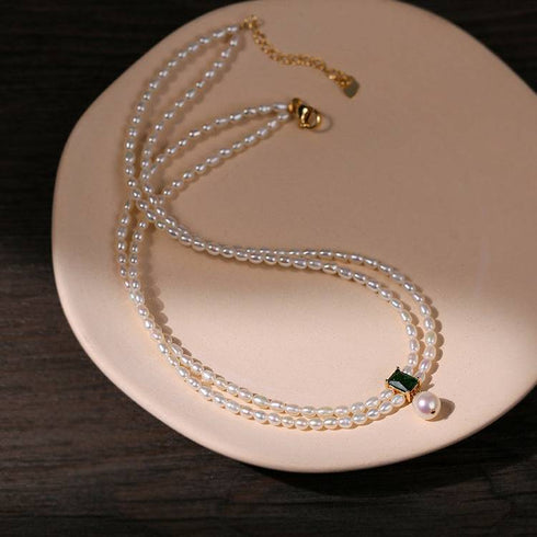 Super-Slim Freshwater Pearl Double Strand Emerald Layer Necklace - House Of Pearls