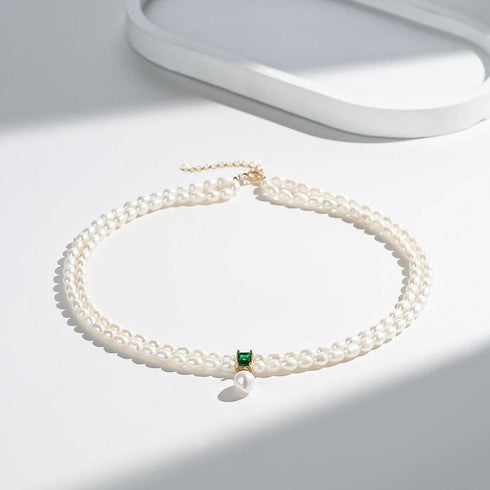 Super-Slim Freshwater Pearl Double Strand Emerald Layer Necklace - House Of Pearls