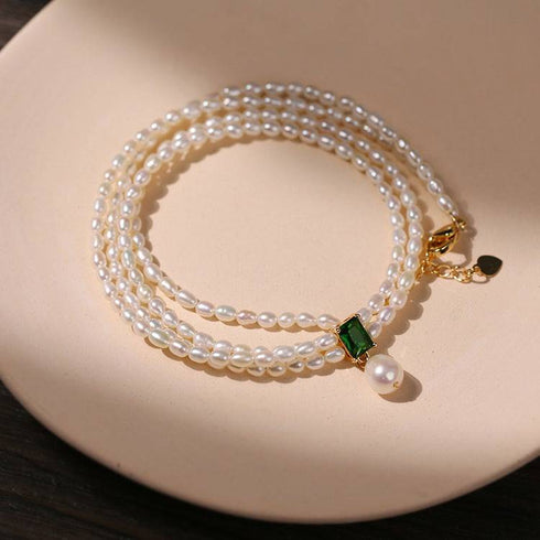Super-Slim Freshwater Pearl Double Strand Emerald Layer Necklace - House Of Pearls