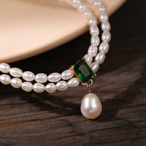 Super-Slim Freshwater Pearl Double Strand Emerald Layer Necklace - House Of Pearls
