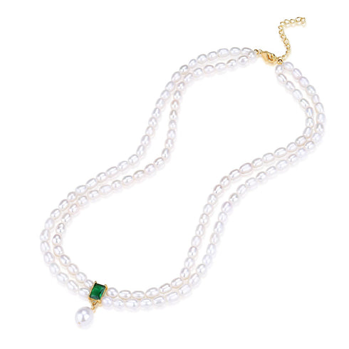 Super-Slim Freshwater Pearl Double Strand Emerald Layer Necklace - House Of Pearls