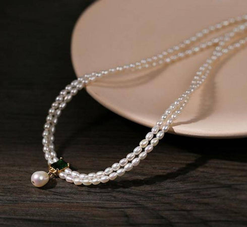 Super-Slim Freshwater Pearl Double Strand Emerald Layer Necklace - House Of Pearls