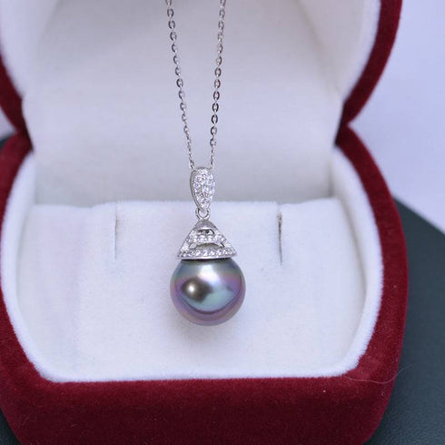 Tahitian Pearl & Grace CZ Pendant Necklace - Necklaces made with hand-selected pearls from House of Pearls