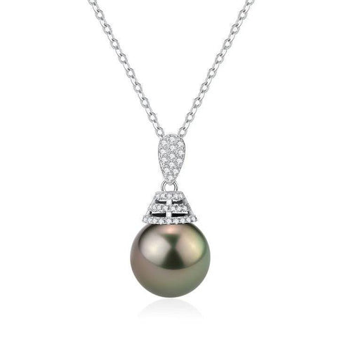 Tahitian Pearl & Grace CZ Pendant Necklace - Necklaces made with hand-selected pearls from House of Pearls