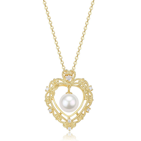 Vintage Hollow Heart Freshwater Pearl Pendant Necklace - House Of Pearls