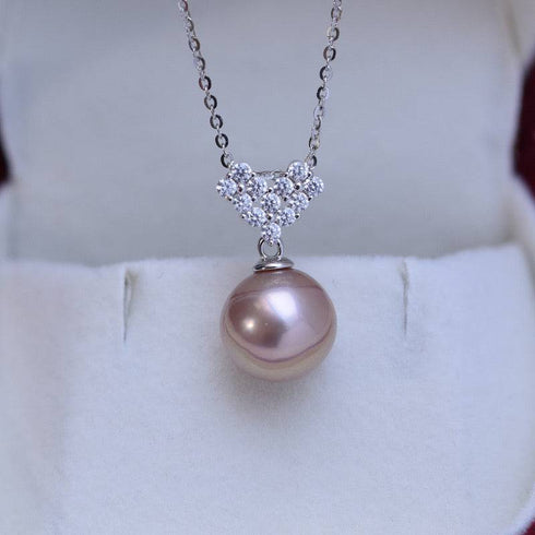 10-11mm Freshwater Pearl & CZ Heart-Shaped Necklace - House Of Pearls