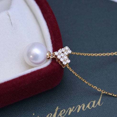 10-11mm Freshwater Pearl & CZ Heart-Shaped Necklace - House Of Pearls