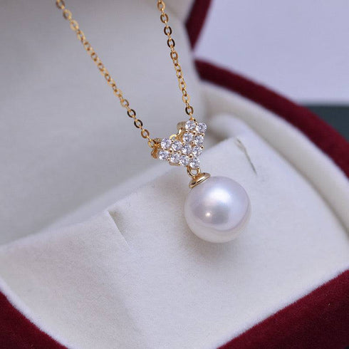 10-11mm Freshwater Pearl & CZ Heart-Shaped Necklace - House Of Pearls
