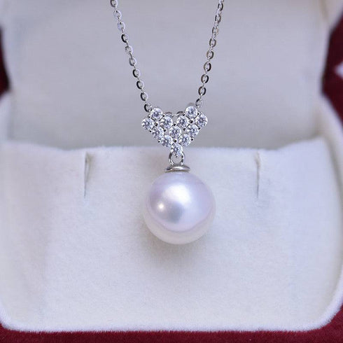 10-11mm Freshwater Pearl & CZ Heart-Shaped Necklace - House Of Pearls