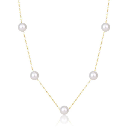 White 7-8mm Chinese Akoya Five Pearls Tincup Necklace 18K Gold - House Of Pearls