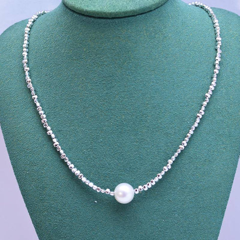 White Freshwater Pearl Silver Shards Pendant Necklace - House Of Pearls