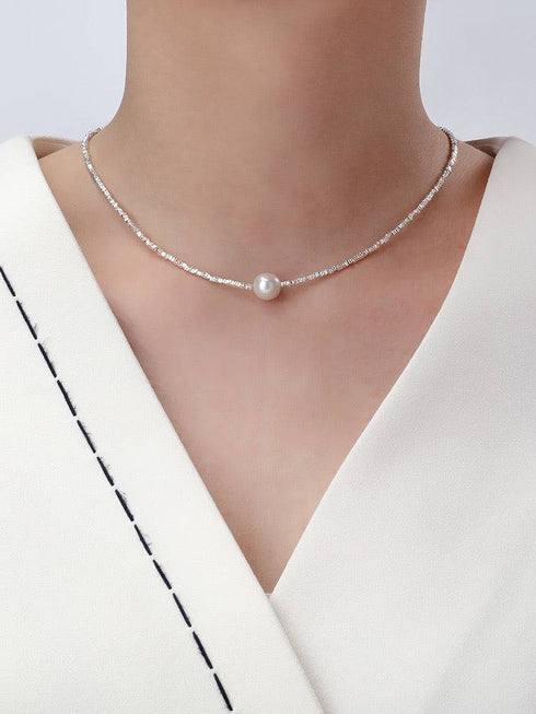 White Freshwater Pearl Silver Shards Pendant Necklace - House Of Pearls
