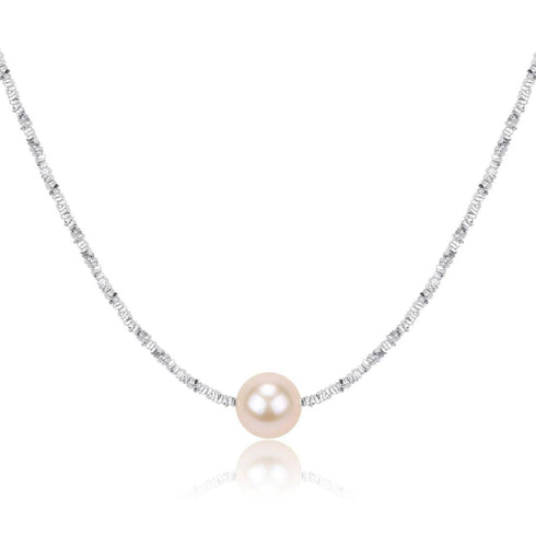 White Freshwater Pearl Silver Shards Pendant Necklace - House Of Pearls