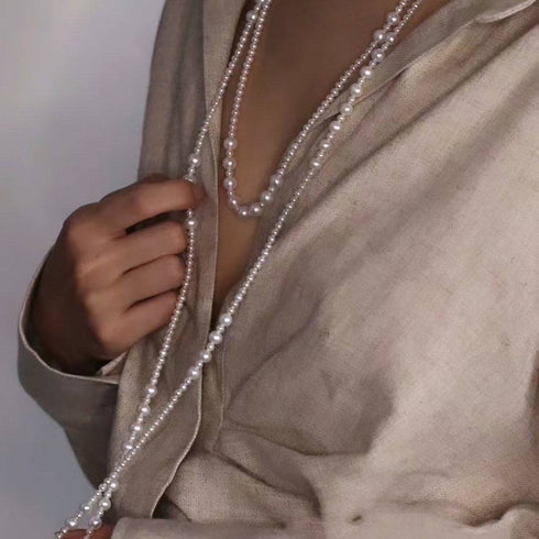 White Freshwater Pearl Super Long Necklace,4.0-8.5mm - House Of Pearls