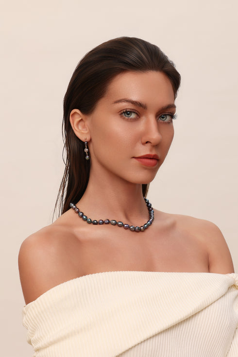 Peacock Blue Button Baroque Pearl Earrings