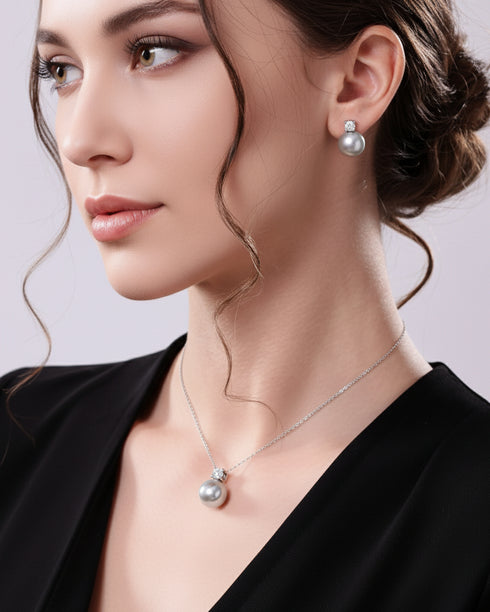 8-9mm Akoya Silver Blue Pearl Necklace & Earring Jewelry Set - Sets made with hand-selected pearls from House of Pearls